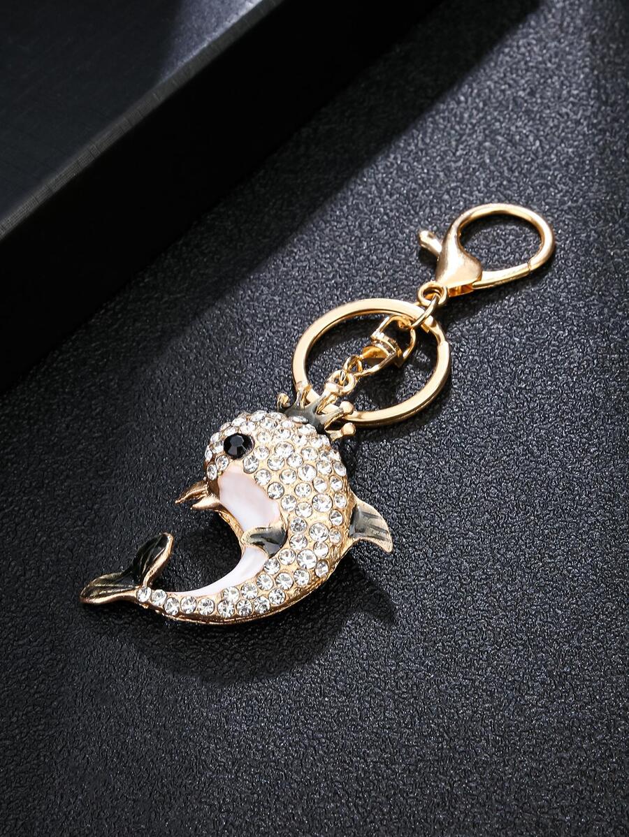 Móc khóa quyến rũ cá heo Rhinestone - Nhiều màu - Xem 1