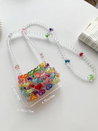迷你心形串珠方形包，撞色时尚，非常适合音乐节，是送给她的完美情人节礼物，有史以来最好的情人节礼物选择，时尚心形钱包，与情人节连衣裙完美搭配