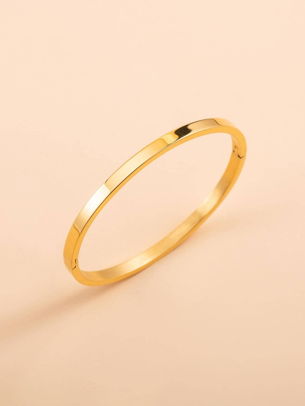 Pulsera de acero inoxidable unisex con forma ovalada simple y brillante con cierre (para mujer)