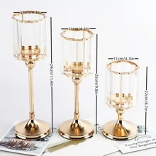 Pillar Candle Holder Crystal Candlesticks Holder For Dining Coffee Table Wedding Events Parties Home Decor Candle Holders For Pillar Candle, - Gold - View 5