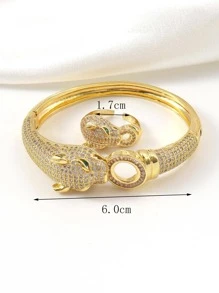 1入組精美方晶鋯石裝飾豹紋設計手鐲和1入組開口戒指適合女士適用於禮品 - 彩色 - 查看 4