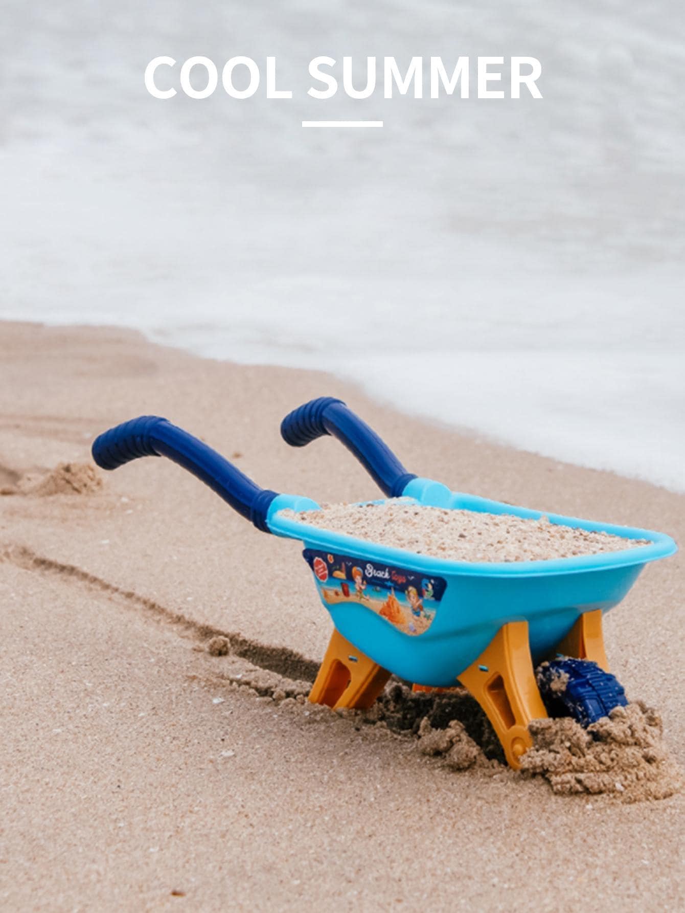 6pcs/set ABS Beach Cart Trolley Toy, Funny Beach Toy For Kids - Blue - View 1