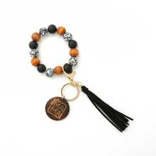 Women Letter Detail Bead & Tassel Decor Round Charm Fashionable Keychain For Gift - Black - View 1
