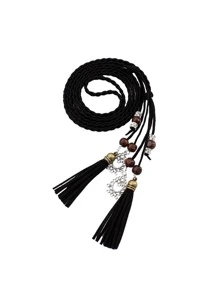 波西米亚风单件女士串珠流苏装饰时尚绳腰带万圣节夏季、秋季、万圣节 - 黑色 - 查看 4