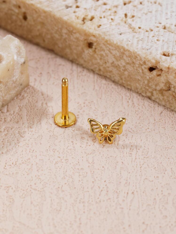 1入組蝴蝶裝飾耳釘 - 金黃色 - 查看 3