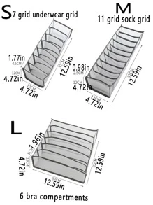 1入組可折疊內衣收納盒帶抽屜和格適用於襪子,文胸,內褲,壁櫥收納 - 灰色 - 查看 2