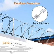Razor Wires, Razor Barbed Wire, 50FT Per Roll Razor Wire Fencing Razor Fence, Barbed Wire Galvanized Steel Razor Wire for Garden, Fence, Farm, Orchard - 銀色 - 查看 5