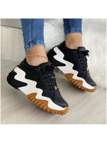 Zapato Tenis Plataforma Cuña Casual Zapatillas Deporte Mujer - Negro - Ver 1