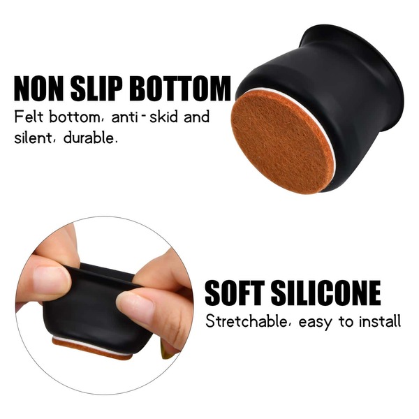 20pcs Protective Caps For Chair Legs With Felt, Round Chair Leg Caps