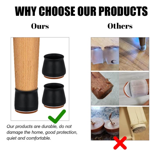 20pcs Protective Caps For Chair Legs With Felt, Round Chair Leg Caps