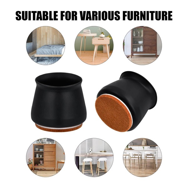 20pcs Protective Caps For Chair Legs With Felt, Round Chair Leg Caps