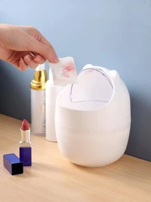 1pc Cartoon Graphic Desktop Waste Bin, Cute PP Garbage Can For Home - White - View 3