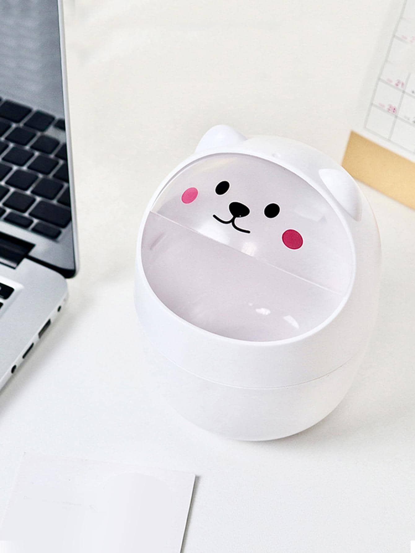 1pc Cartoon Graphic Desktop Waste Bin, Cute PP Garbage Can For Home - White - View 1