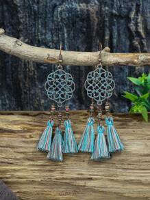 TopHanqi 1對波西米亞幾何設計流蘇耳墜和1入組吊墜項鍊適合女士日常裝飾 - 彩色 - 查看 5