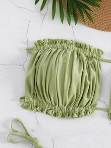 胸部褶皺褶邊抹胸側繫帶比基尼泳裝 - 薄荷綠 - 查看 4