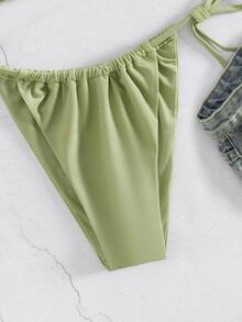 胸部褶皺褶邊抹胸側繫帶比基尼泳裝 - 薄荷綠 - 查看 3