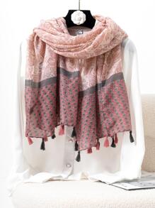Phụ nữ Họa tiết Paisley Trang trí tua rua Khăn quàng Boho cho cuộc sống hàng ngày - Hồng - Xem 1