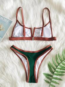 Bộ bikini phối màu cổ chữ V size nhỏ, đồ bơi mùa hè cho nữ, thích hợp đi biển. - Nhiều màu - Xem 7