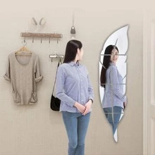 Bộ 6 Gương trang trí lông vũ màu bạc, Miếng dán trang trí tường PMMA sáng tạo để trang trí nhà - Bạc - Xem 4