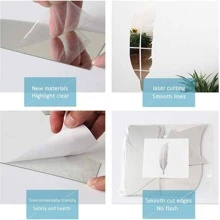 Bộ 6 Gương trang trí lông vũ màu bạc, Miếng dán trang trí tường PMMA sáng tạo để trang trí nhà - Bạc - Xem 6