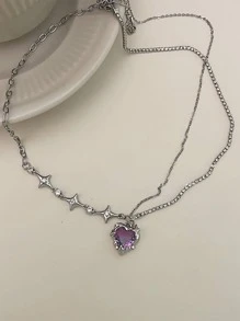 愛心掛飾項鍊 - 紫色 - 查看 3