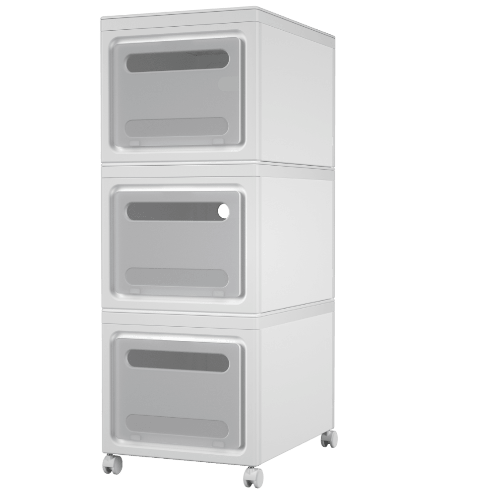 3Pack Storage Boxes Plastic Bin with Lid Wheels Stackable Design Container White SHEIN USA