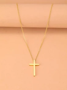 Aomogo Naszyjnik ze stali nierdzewnej, klasyczny wisiorek z krzyżem punkowym, modny naszyjnik przyjaźni, biżuteria damska, kolor złoty, modny styl punkowy, stwórz stylowy wygląd - Złoto - Zobacz 3