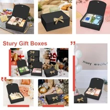 5 件带盖礼品盒，10x8x3.5 英寸黑色礼品盒，带丝带，伴娘求婚盒，牛皮纸礼品盒，适用于婚礼、包装、礼物、生日、纸杯蛋糕盒、手工制作。圣诞礼品包装、单身派对、婚礼、单身女郎、新娘、派对装饰生日、伴娘求婚礼物、婚礼装饰、新娘送礼会、圣诞节情人节 - 黑色 - 查看 4