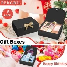 5 件带盖礼品盒，10x8x3.5 英寸黑色礼品盒，带丝带，伴娘求婚盒，牛皮纸礼品盒，适用于婚礼、包装、礼物、生日、纸杯蛋糕盒、手工制作。圣诞礼品包装、单身派对、婚礼、单身女郎、新娘、派对装饰生日、伴娘求婚礼物、婚礼装饰、新娘送礼会、圣诞节情人节 - 黑色 - 查看 2