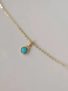 1入組時尚圓形綠松石色純銀吊墜項鍊適合女士日常裝飾