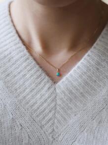 1入組時尚圓形綠松石色純銀吊墜項鍊適合女士日常裝飾