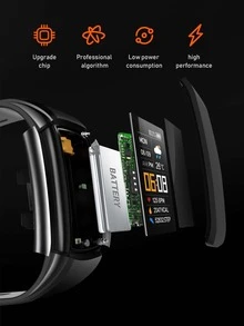 1pc Black Silicone Strap Sporty Calendar Alarm 24 Hour Heart Rate Monitoring Sleep Tracking Rectangle Dial Smart Watch, Compatible With Android iPhone - Black - View 4