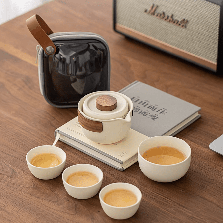 Portable Travel Tea Set With Kettle And 2/4 Cups Quick Serve Cup