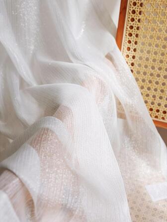 1pc Simple White Sheer Panel, Polyester Light Filtering Sheer Curtain For Household