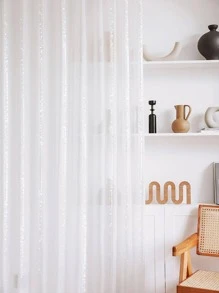 1入組簡單白色透明面板，家用滌綸濾光透明窗簾 - 白色 - 查看 9