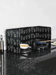 1入組仙人掌印花黑色耐熱耐油板，廚房用黑色鋁製可折疊板 - 黑色 - 查看 1