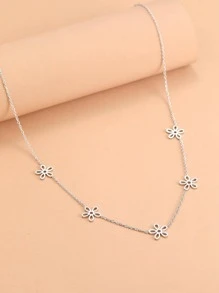 Dây Chuyền Inox Vintage Thanh Lịch Áo Len Hoa Dây Chuyền Tinh Tế Choker Mặt Dây Chuyền Vòng Cổ Thời Trang Nữ Trang Sức Quà Tặng - Bạc - Xem 4