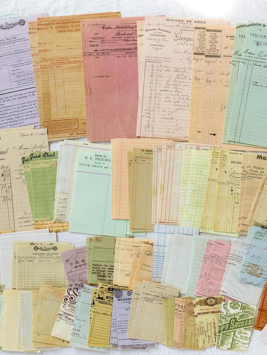 100張裝字母圖形材料紙，用於DIY工藝複古多用途裝飾牛皮紙，剪貼簿 - 彩色 - 查看 1