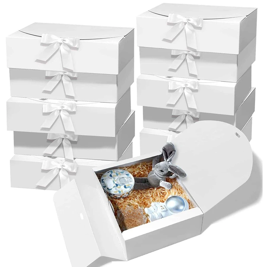 3/5/15PCs Gift Boxes With Lids, White Black 10.6X8X3.2 Inch Gift Boxes, Bridesmaid Proposal Box With Ribbon, Kraft Paper Boxes For Wedding, Packaging, Present, Birthday, Christmas, Party