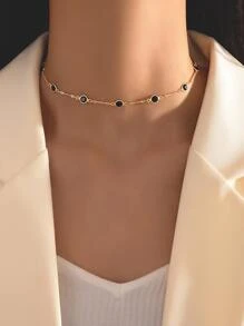 imoli 1pc Fashion Zinc Alloy Rhinestone Decor Choker For Women For Daily Decoration - Black - View 2