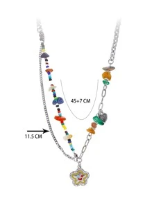 Shescity 1pc Unique Design Colorful Random Beaded Star & Smiling Face Stone Pendant Necklace, Cute & Versatile For Women, Suitable For Travel, Festivals, Parties, Gifts For Friends, Daily Wear, Perfect For Anniversary, Birthday, Thanksgiving, Christmas Gifts - Colorful - View 3