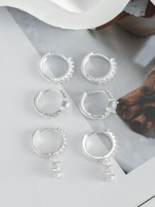 Hihho 3pairs/set Glamorous Cubic Zirconia Decor Earrings For Women For Party