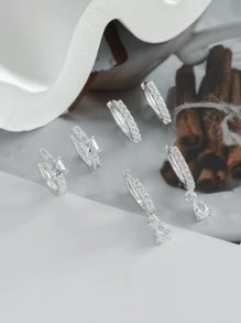 Hihho 3pairs/set Glamorous Cubic Zirconia Decor Earrings For Women For Party