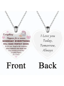 標語圖案心形墜飾項鍊 - 銀色 - 查看 2