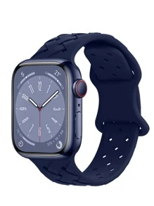 St.siabe1入組女式男士時尚可愛斜紋編織矽膠錶帶搭配Apple Watch錶帶38mm40mm41mm45mm44mm42mm49mm皮帶，柔軟舒適透氣防水腕帶替換錶帶Apple Watch Ultra系列SE/8/7/6/5/4/3/2/1智能錶帶配件 - 藍色 - 查看 1