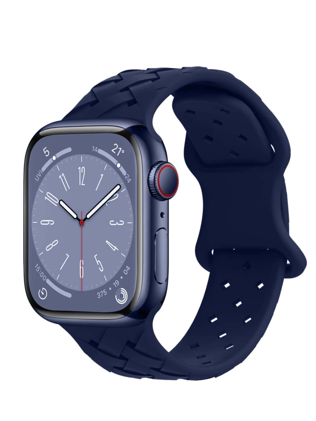 St.siabe1入組女式男士時尚可愛斜紋編織矽膠錶帶搭配Apple Watch錶帶38mm40mm41mm45mm44mm42mm49mm皮帶，柔軟舒適透氣防水腕帶替換錶帶Apple Watch Ultra系列SE/8/7/6/5/4/3/2/1智能錶帶配件 - 藍色 - 查看 1