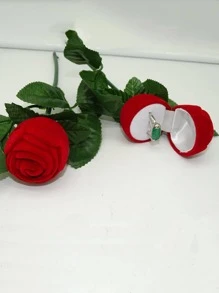 1pc Rose Shaped Ring Box, Red Plastic Romantic Jewelry Storage Box For Household - Red - View 3