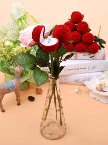 1pc Rose Shaped Ring Box, Red Plastic Romantic Jewelry Storage Box For Household - Red - View 2