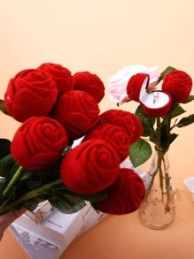 1pc Rose Shaped Ring Box, Red Plastic Romantic Jewelry Storage Box For Household - Red - View 5