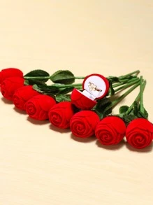 1pc Rose Shaped Ring Box, Red Plastic Romantic Jewelry Storage Box For Household - Red - View 6